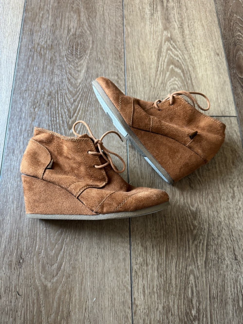 Bongo Brown Suede Wedge Ankle Boots - Lace-Up